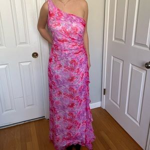 Rimini floor length one-shoulder floral gown
